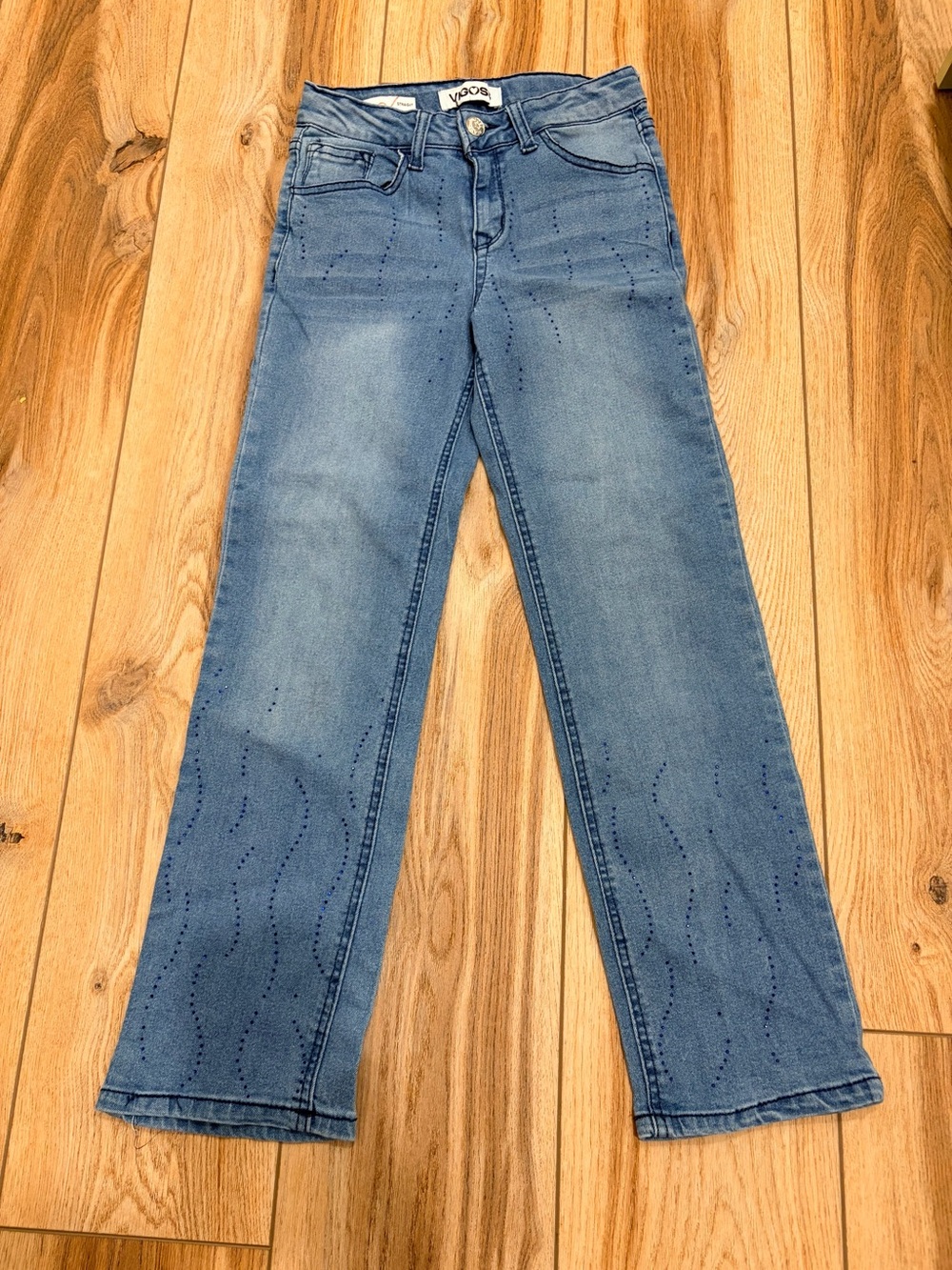 Vigoss Girls' Light Blue Flared Jeans with Subtle Wave Detailing